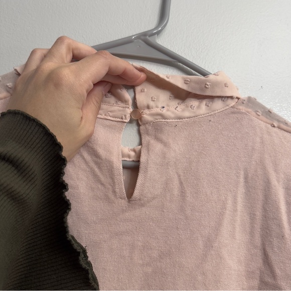 5/$20 Adrianna Papell Blush Sheer Polka Dot Blouse - Picture 7 of 7